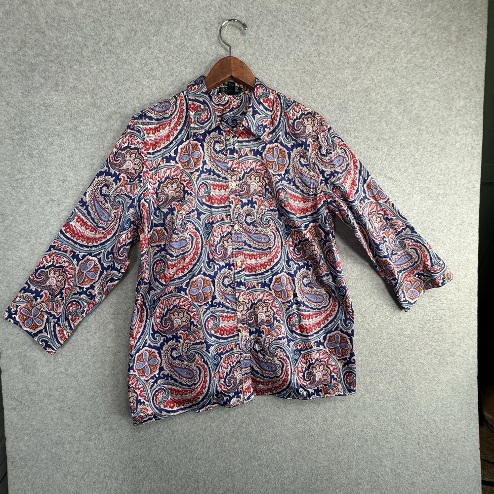Lauren Ralph Lauren LRL Womens 1XL Colorful Paisley Cotton Button Up Shirt Top - Picture 13 of 16